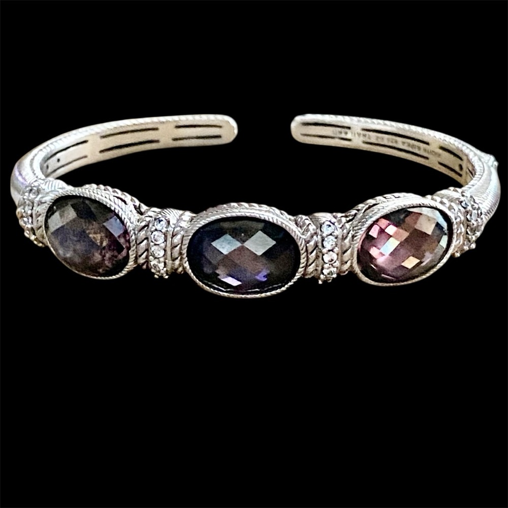 Judith Ripka 925 Sterling silver cuff Hinged bracelet with 3 lg hematite stones